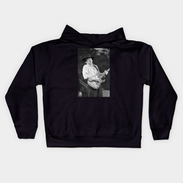 Stevie Ray Vaughan BW Photograph Kids Hoodie by Concert Photos